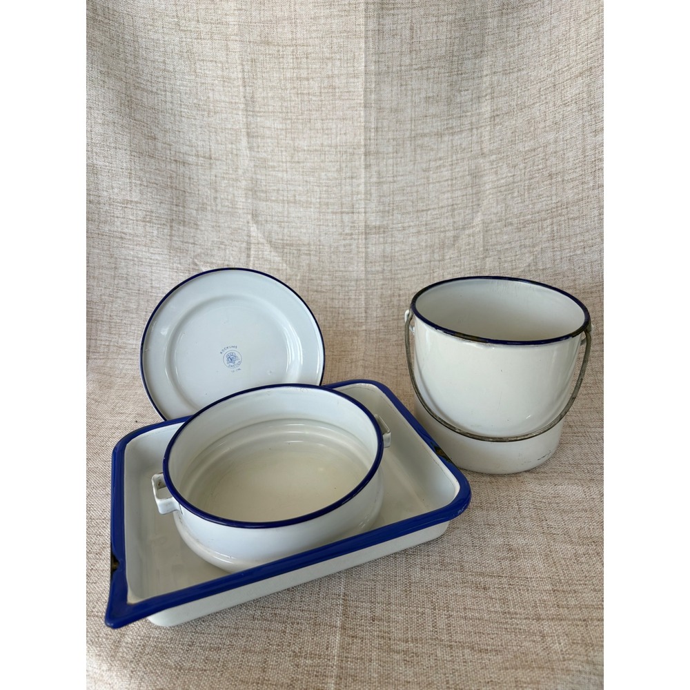Kockums Enamelware Set Unisex OS White Good Vintage Swedish Kitchen Decor 4pc
